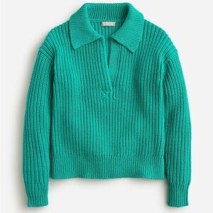Ribbed cotton johnny-collar sweater-polo Emerald Forest J.Crew Sz XS-S